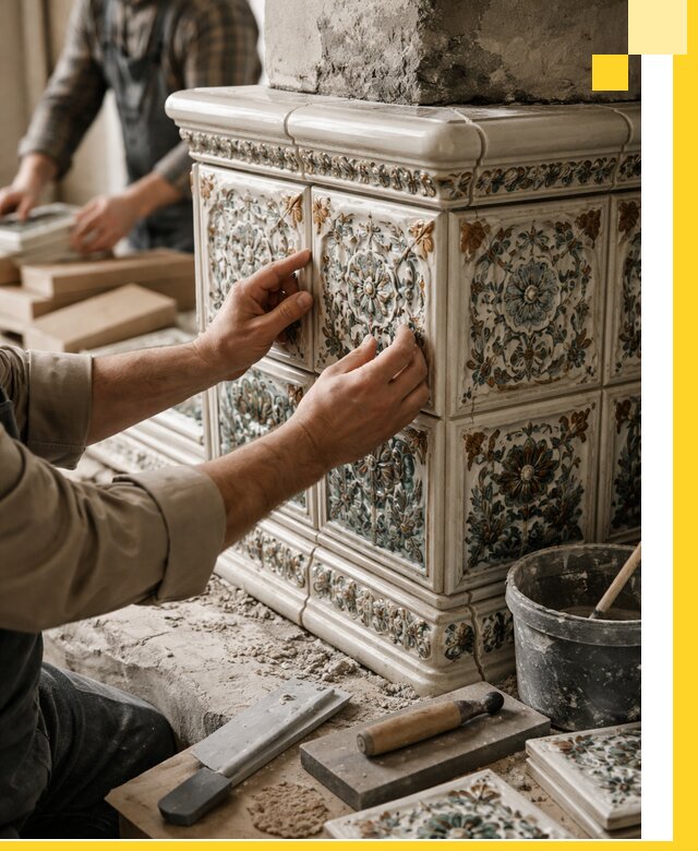 Изразцовые камины под ключ в Луге: проект и монтаж