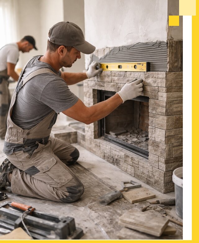 Облицовка каминов в Луге, монтаж и отделка натуральным камнем