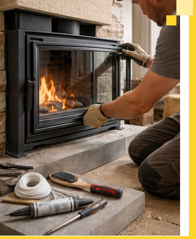 Производство, монтаж и доставка каминов со стеклом в Луге