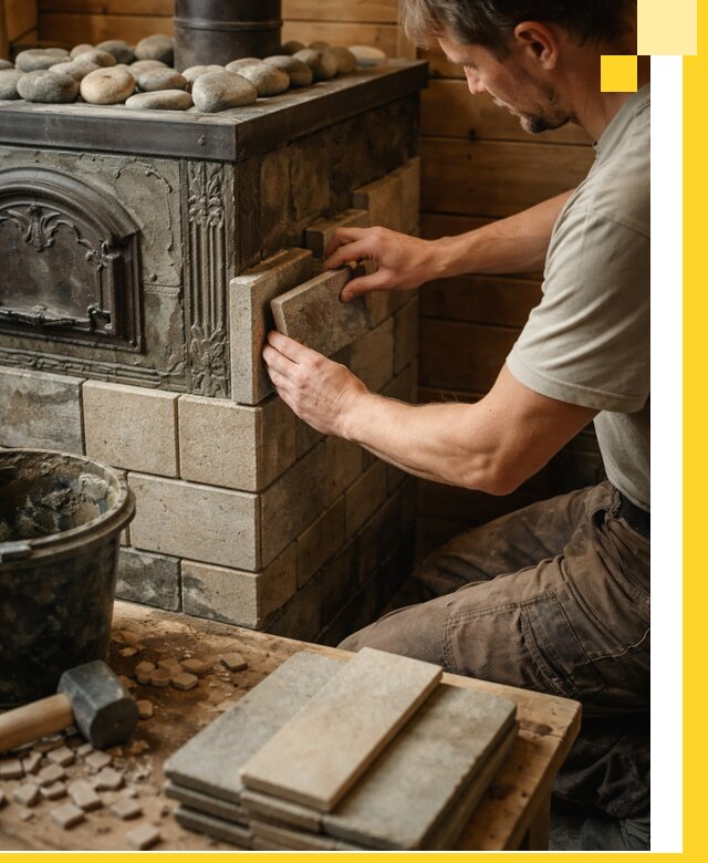 Облицовка банных печей в Луге профессиональная отделка