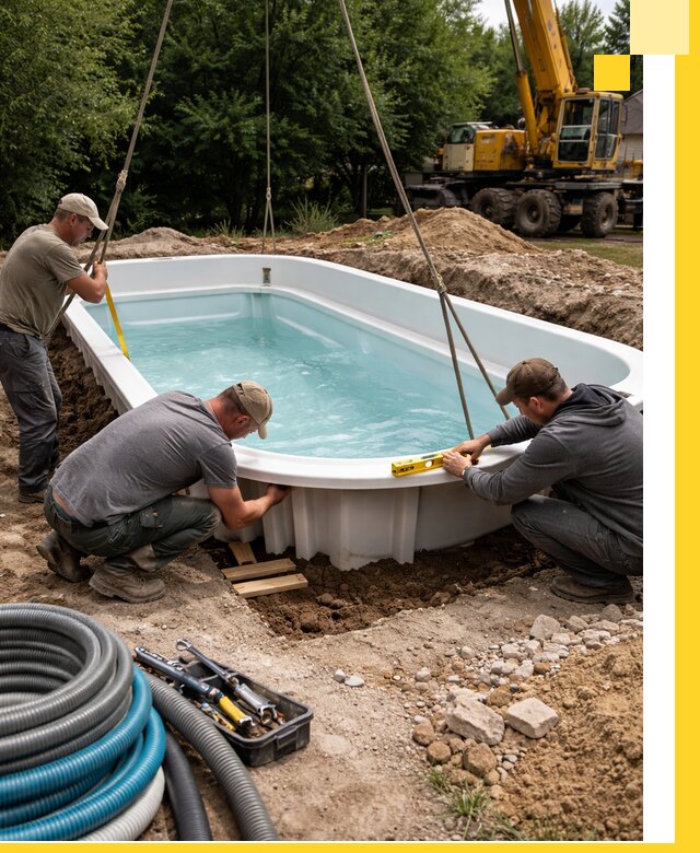 Установка и монтаж композитных бассейнов под ключ в Луге