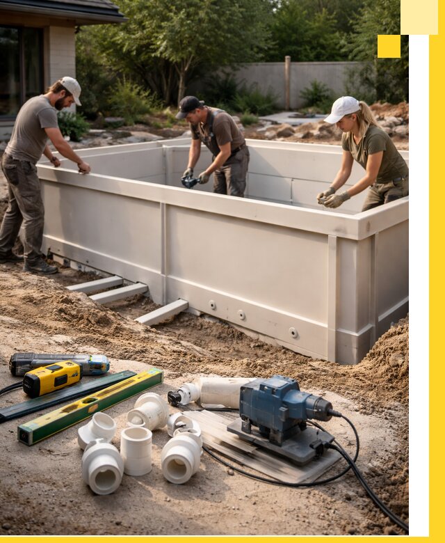 Установка полипропиленовых бассейнов под ключ в Луге