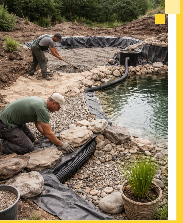 Строительство природных бассейнов и озер в Луге под ключ