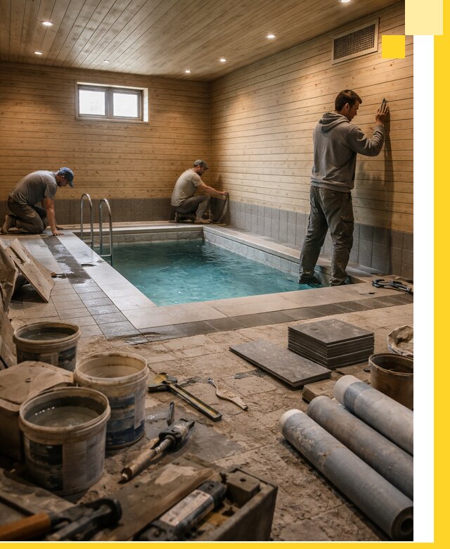 Строительство бани с бассейном и сауной под ключ в Луге