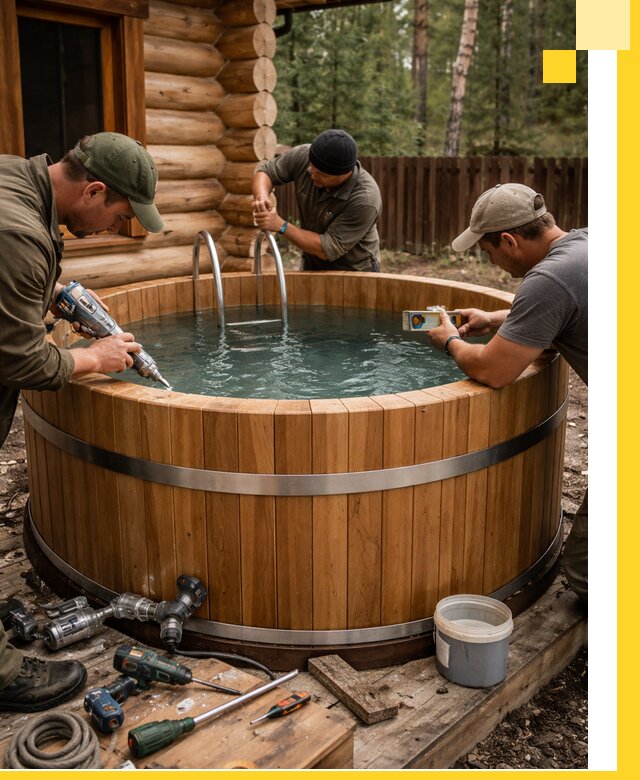 Строительство бань с купелью под ключ и отделкой в Луге