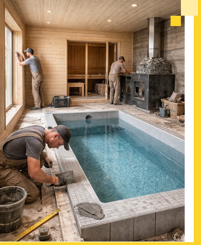 Проект бани с бассейном и сауной в Луге под ключ